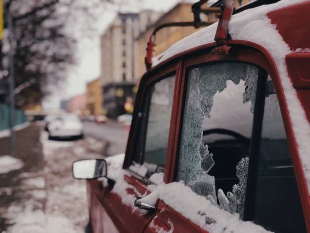 A cracked window of a car