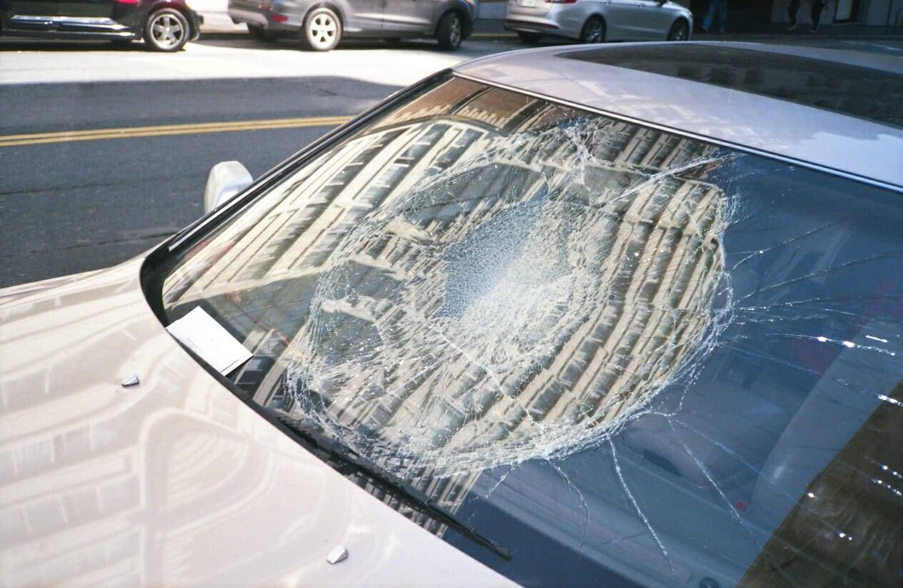 Aa broken car windshield
