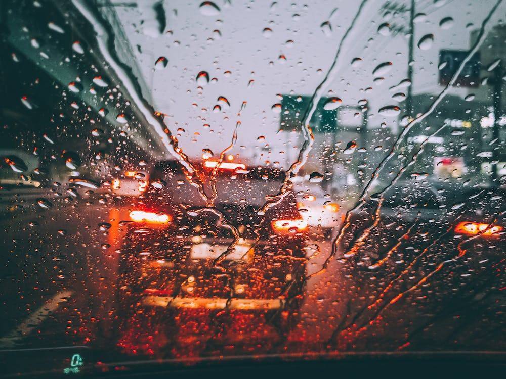 Drops of rain on a windshield